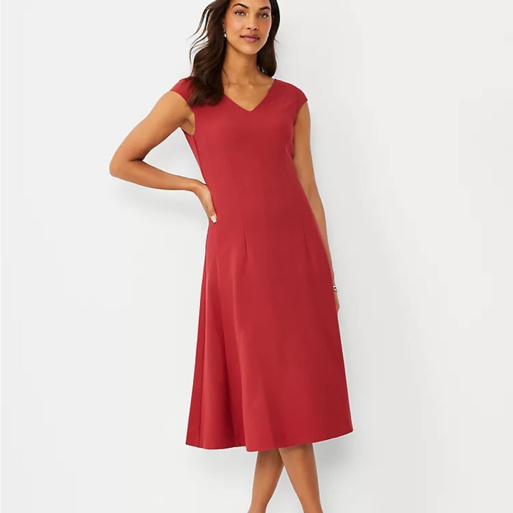 Paneled V-Neck Flare Dress Ann Taylor